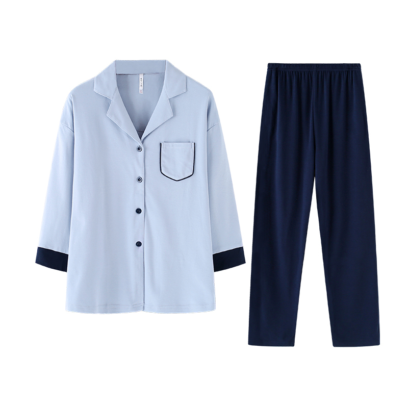 安之伴特卖棉质睡衣女长袖春秋季简约休闲韩版家居服宽松基础开衫套装