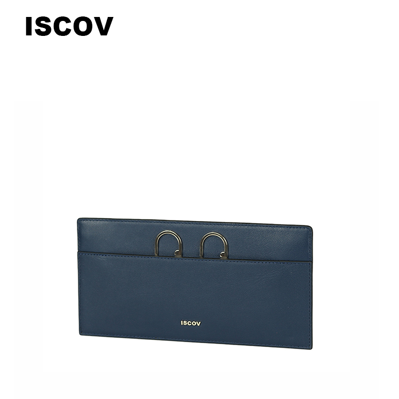 ISCOV时尚撞色多卡位钱包春夏金属真皮手拿女钱包