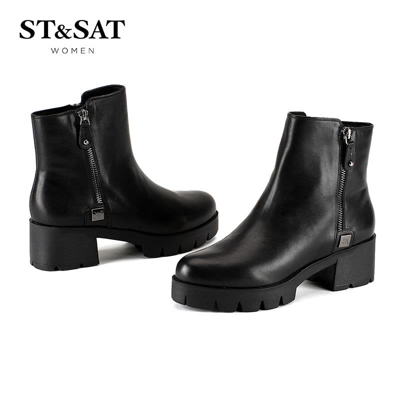 ST&SAT星期六专柜女骑士靴牛皮英伦圆头休闲鞋SS54112988图片