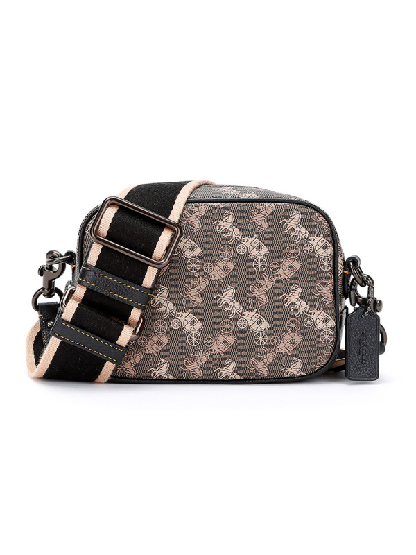 蔻驰coach奢侈品女士专柜款皮革马车印花相机包单肩斜挎包小号纯色