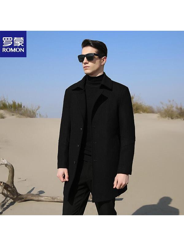 罗蒙（ROMON）中长毛呢大衣男士2018秋冬新款韩版时尚外套