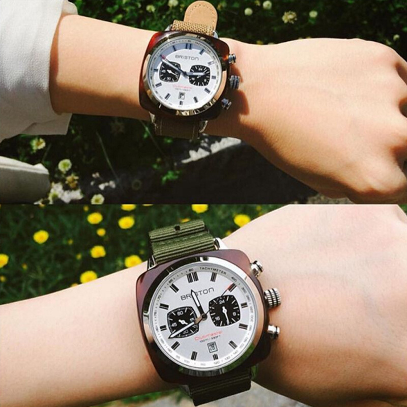 briston正品手表男女情侣运动欧美潮流石英手表白盘军绿带