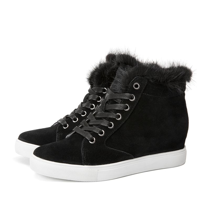 热风hotwind冬款学院风小清新女士鞋子毛口休闲高帮鞋系带h91w7409