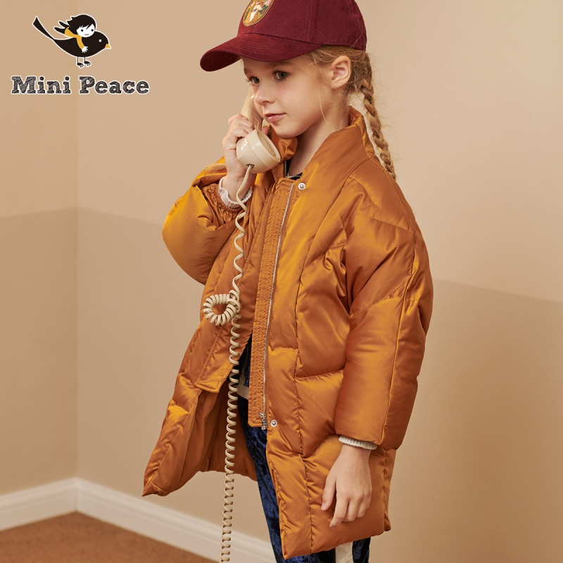 minipeace太平鸟童装女童羽绒服中长款秋冬装90绒小立领保暖外套