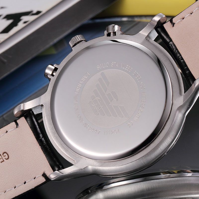 阿玛尼emporioarmani黑色皮带时尚三眼商务休闲男士石英表ar2447黑色