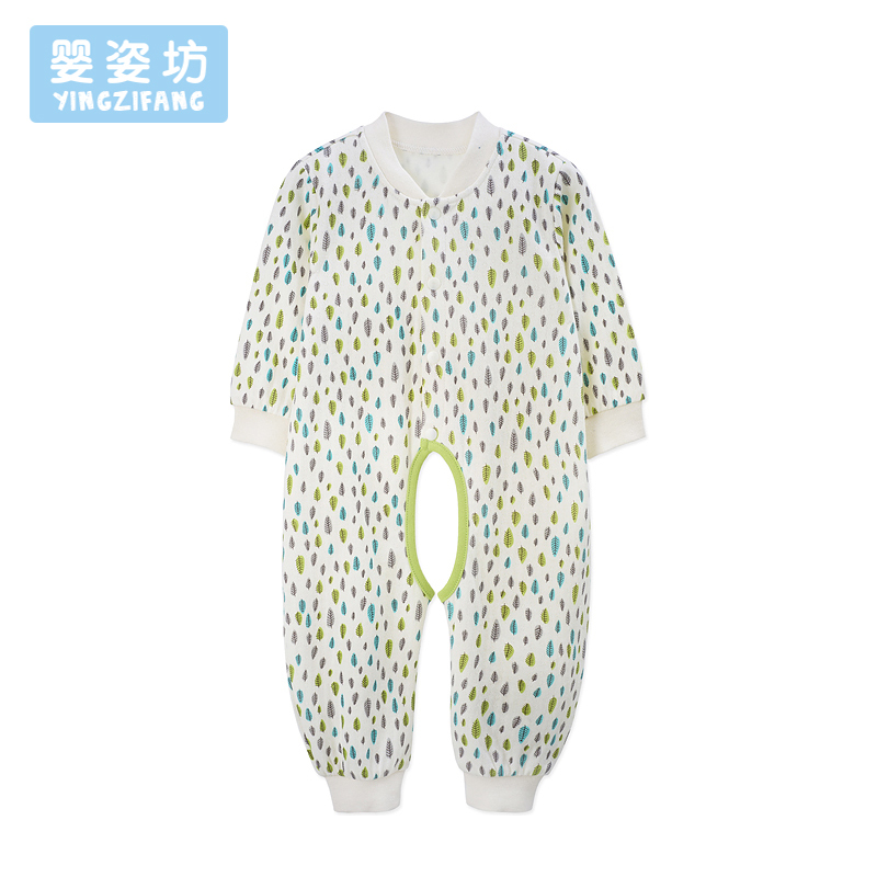 秋季新款男童女童休闲家居服印花挖裆前开扣连体衣