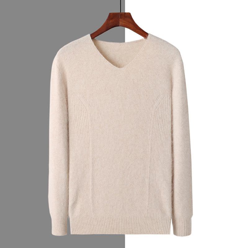 秋冬男士V领貂绒毛衣纯色套头绒衫大码保暖打底针织羊毛衫图片