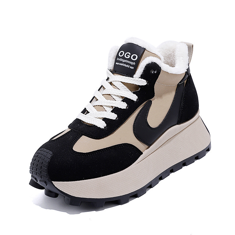 厚底女鞋新款冬季高帮加绒保暖老爹鞋百搭增高加绒