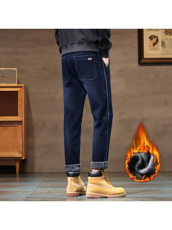春秋加绒品质牛仔裤男士潮流时尚长裤男高密不绒舒适休闲裤男款
