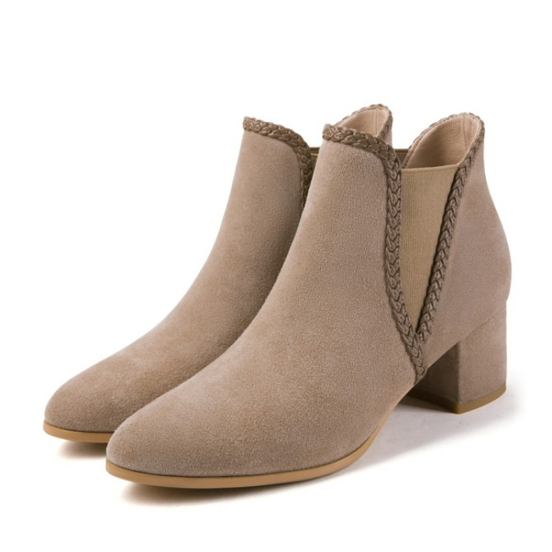 格瑞迪欧 2018短靴女新款时尚高跟磨砂女靴黑色粗跟百搭短筒马丁女靴