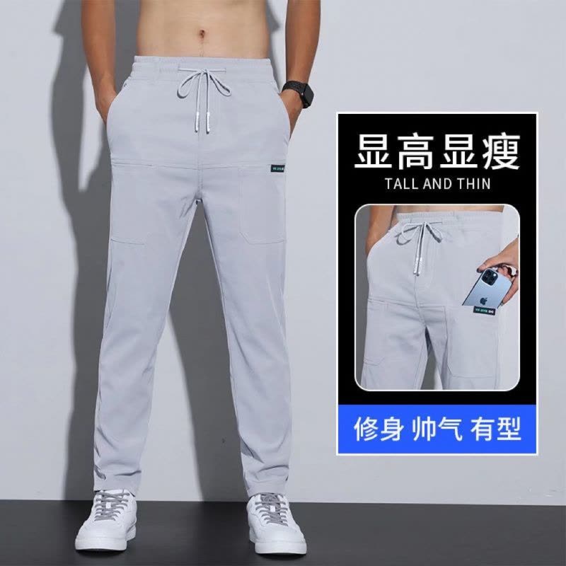 冰丝休闲裤男士夏季韩版弹力大码高腰直筒型四面弹青少年商务长裤图片