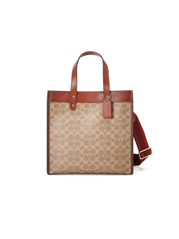 蔻驰 COACH 经典标志帆布马车图案印花FIELD托特包 女士手提包 C0776 拼色