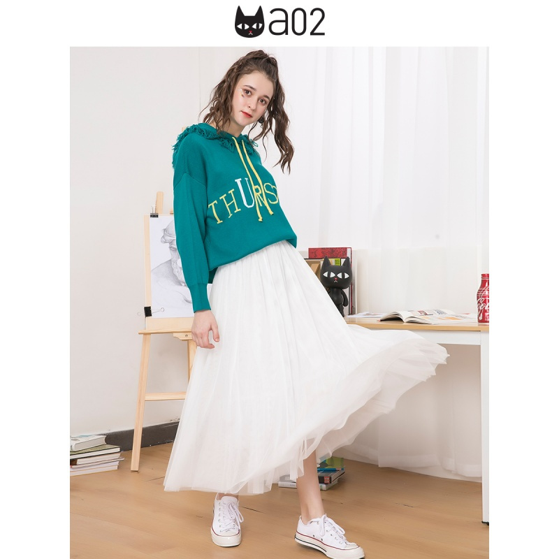 a02新款时尚流苏帽子字母印花抽绳针织衫女D1T6EW031ST