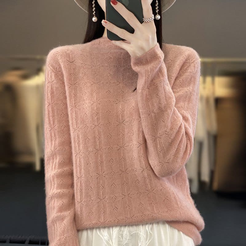 年秋冬一线成衣羊毛衫方格菱形镂空针织非羊绒打底毛衣女图片
