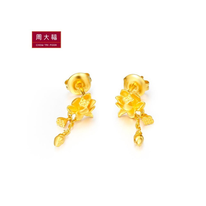 周大福珠宝首饰花月佳期黄金耳环计价(足金工费58元)F165627
