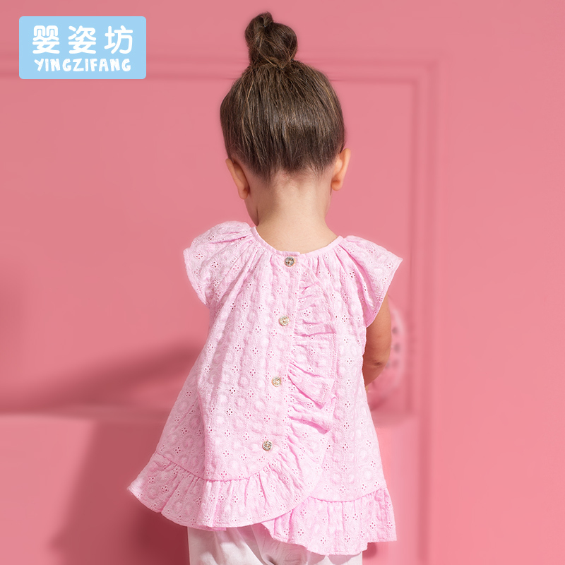 婴姿坊夏女童圆领韩版公主裙可爱背心长裙背开扣荷叶边女宝宝衣服