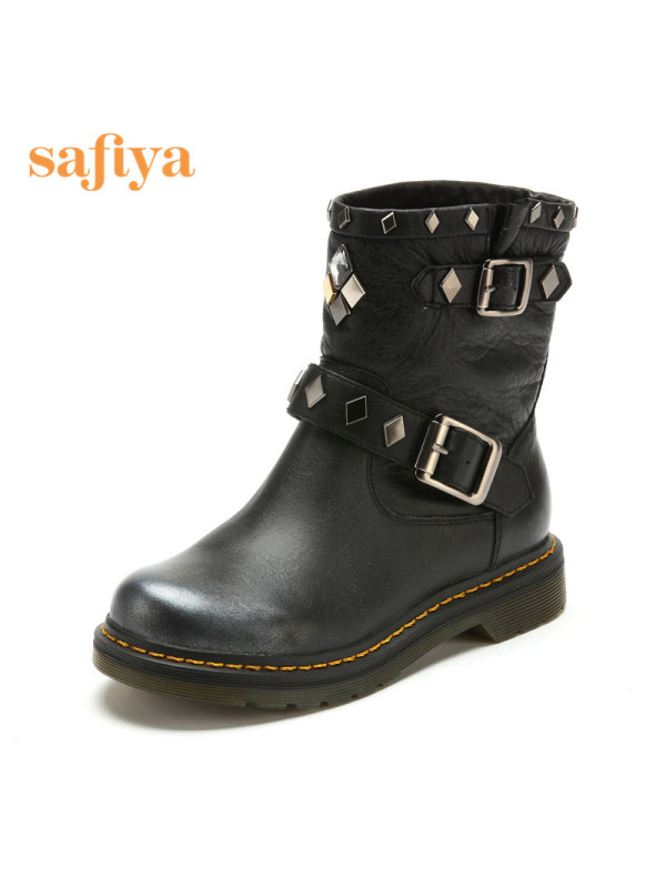 索菲娅Safiya牛皮圆头低跟套脚皮带装饰深口女鞋SF44111910