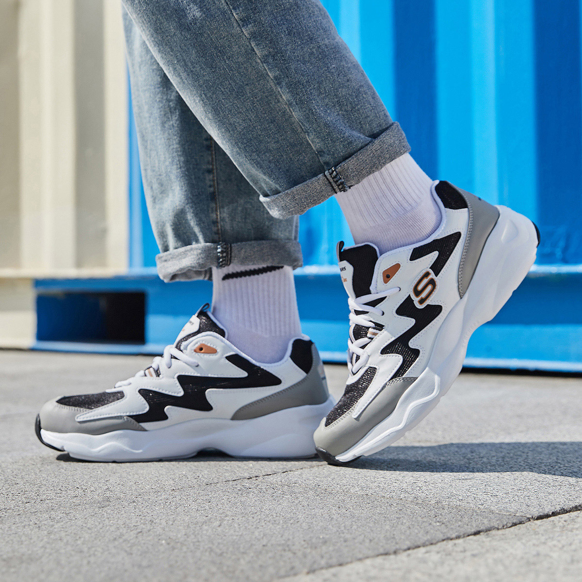 斯凯奇男鞋休闲鞋dlites时尚拼接撞色熊猫运动鞋999090参数