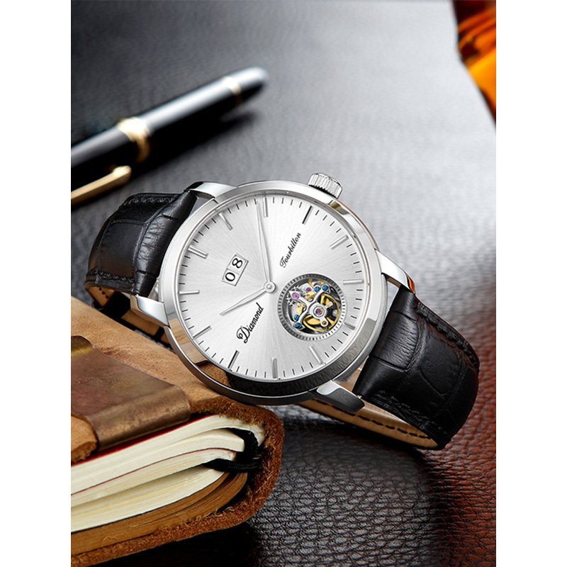 上海钻石牌全自动机械表多功能陀飞轮男士手表防水皮带yt006