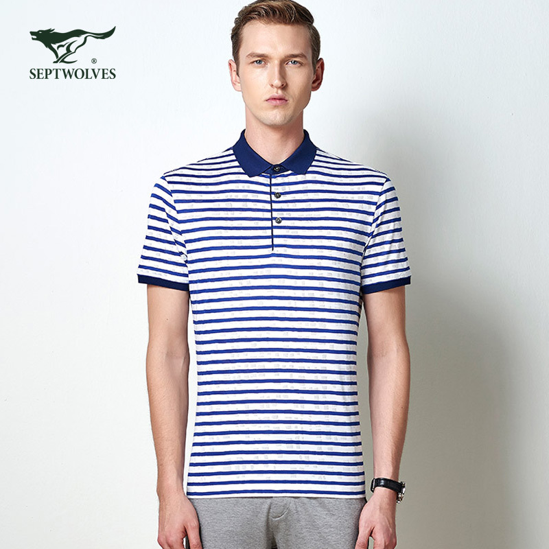 七匹狼翻领短袖t恤衫中青年男士夏商务时尚纯棉翻领翻领短t男