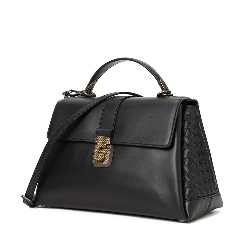 Bottega Veneta/葆蝶家 女包Piazza牛皮编织锁扣手拎斜挎包 489509