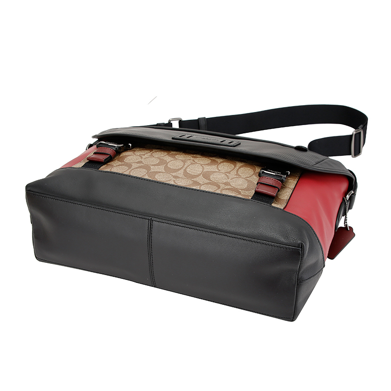 coach蔻驰奢侈品男士卡其黑色人造革配皮公文包电脑包手拎包f79904qb