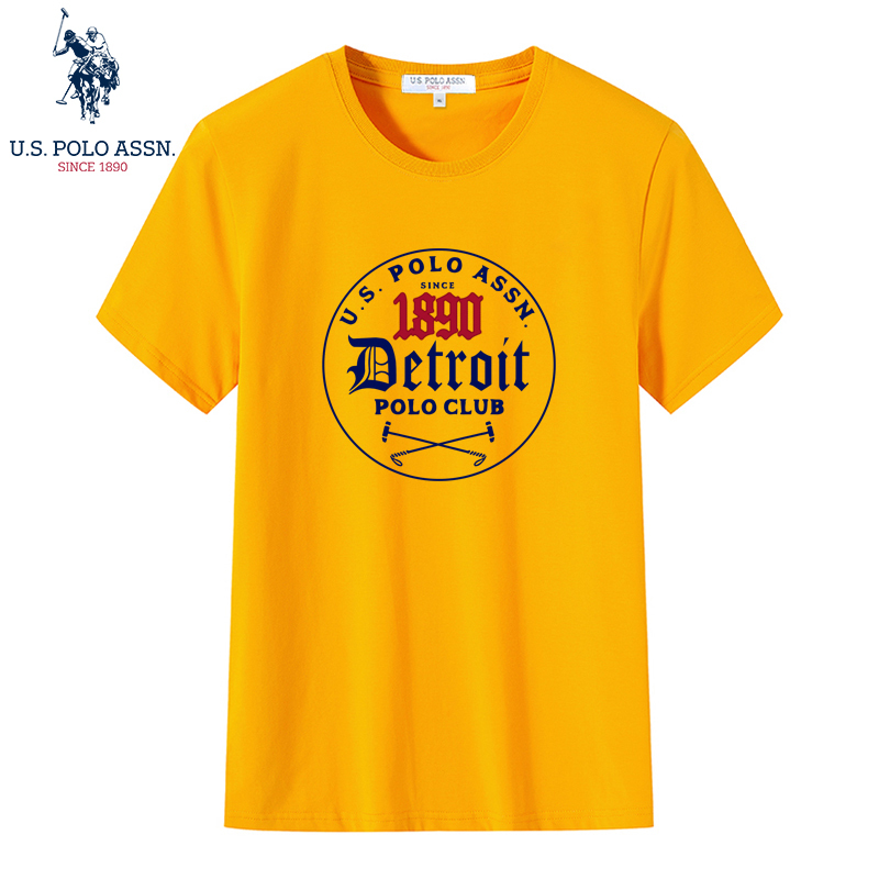 USPOLO ASSN（100%棉）夏季新款男士短袖T恤衫圆领休闲运动时尚印花图案个性英文潮牌宽松上衣