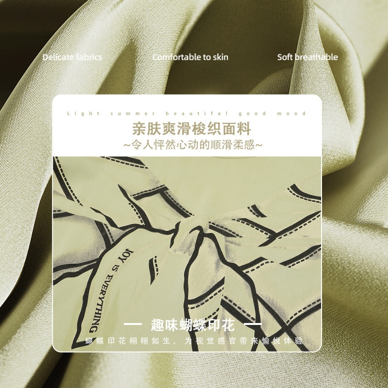 OUNIXUE欧昵雪 | [时尚套头短袖]夏季设计感蝴蝶印花短袖罗纹圆领直筒上衣女
