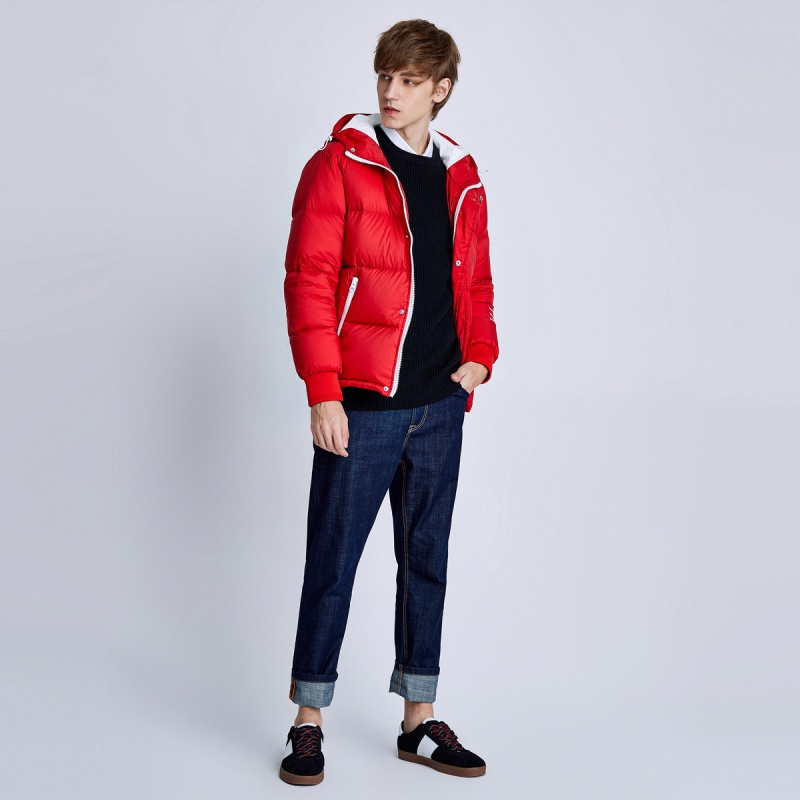 马克华菲羽绒服男士2018秋冬新款时尚红色字母印花潮流连帽外套
