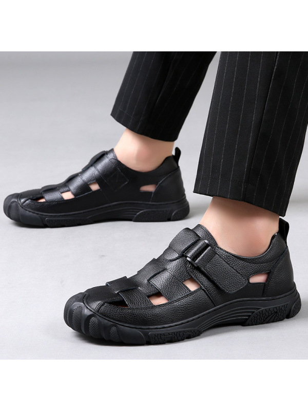 2025新款夏季镂空皮凉鞋真皮透气防滑户外登山休闲皮鞋男士洞洞鞋