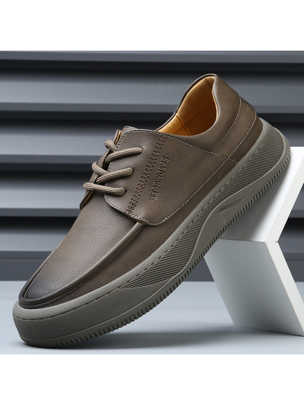 秋季新款男鞋真皮透气百搭厚底休闲皮鞋男士运动潮鞋