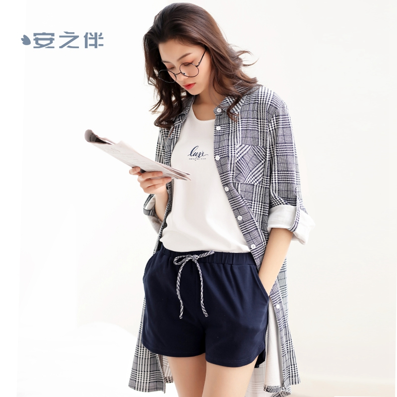 安之伴特卖棉质长袖睡衣女秋春夏衬衫睡裙休闲家居服可外穿中长款