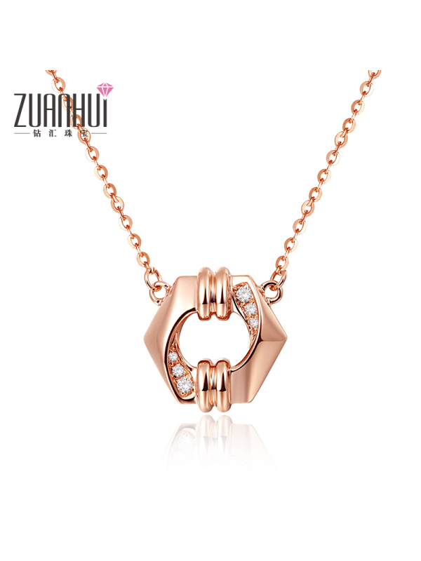 ZUANHUI钻汇珠宝 钻石吊坠项链女 时尚玫瑰金色18K金吊坠套链锁骨链正品铂金定制
