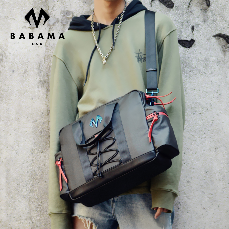 BABAMA手提包男新款时尚潮牌旅行袋撞色休闲旅行包大包 黑色907044101
