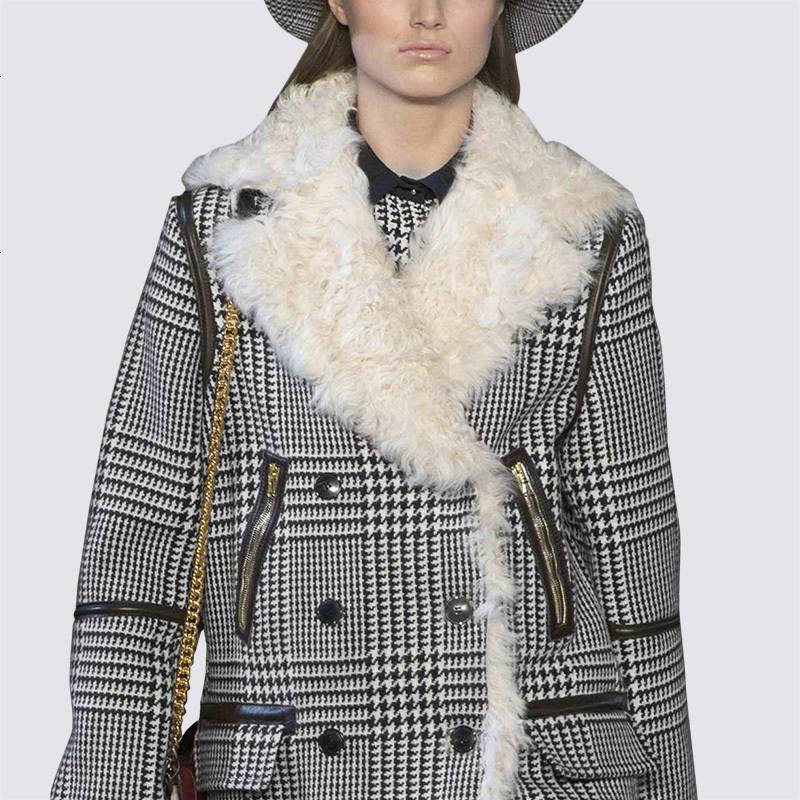 tobebery2018冬季宽松加厚双排扣外套复古英伦格子毛呢大衣女秋冬品牌女装