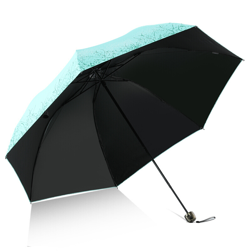 天堂伞 三折黑胶晴雨伞防紫外线太阳伞遮阳伞铅笔伞55cm*7骨 森系女孩