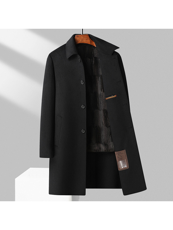 可脱卸金貂绒内胆双面呢羊毛大衣秋冬男士长款双面呢大衣男装外套