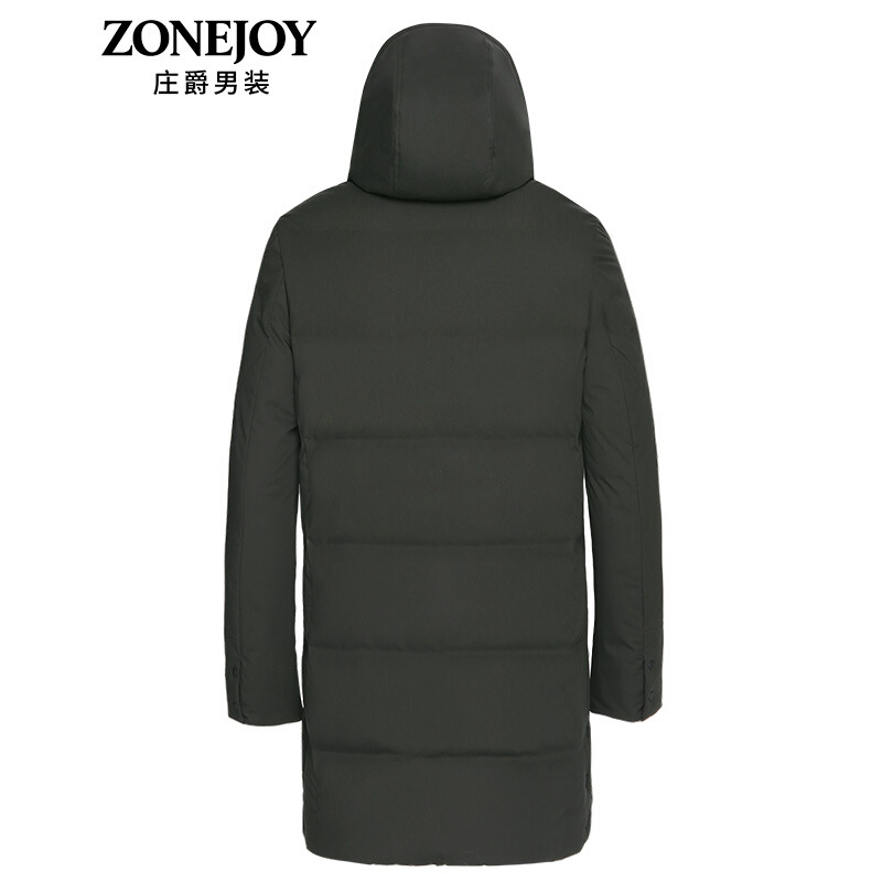 庄爵羽绒服男2018冬季中长款连帽商务休闲纯色加厚男士羽绒外套