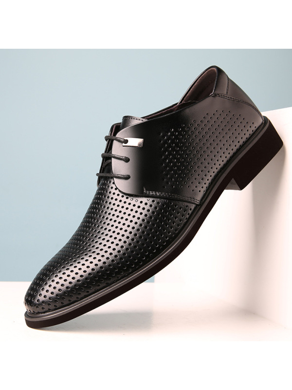 夏季大号牛皮镂空透气休闲皮鞋45男土46商务系带正装大码SJ1685-1