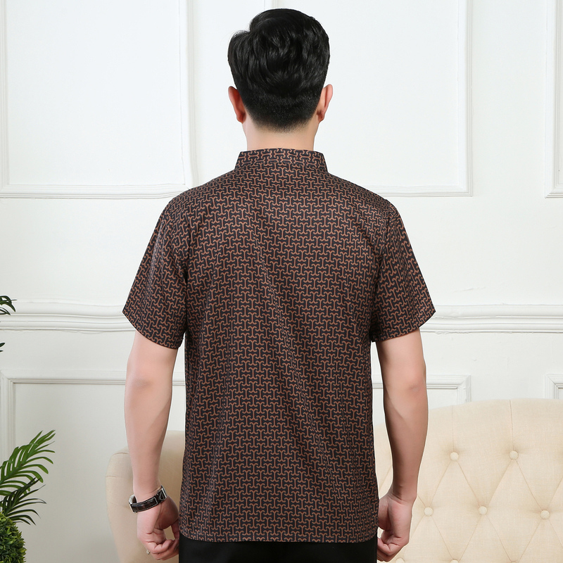 恒源祥男士短袖衬衫2019夏季薄款休闲花衬衣男中老年大码爸爸装