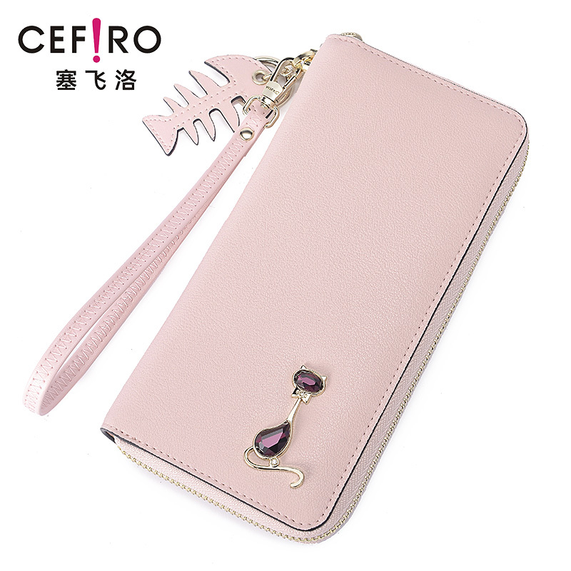 CEFIRO/塞飞洛2018新款长款女士钱包新款2折拉链时尚可爱猫咪钱夹