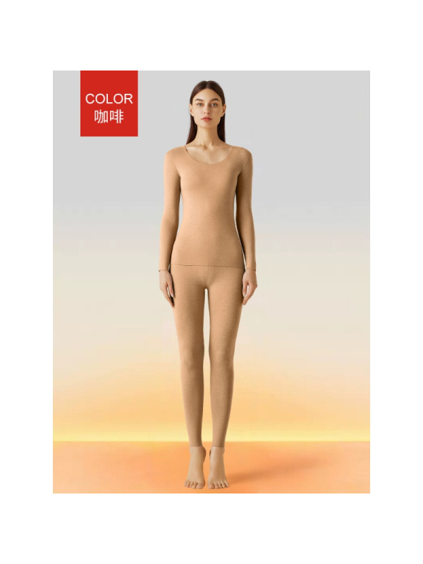 秋冬新款保暖内衣套装无痕磨毛圆领修身秋衣秋裤女打底保暖衣