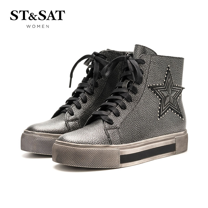 St&Sat/星期六冬牛皮厚底马丁靴女英伦风短靴女靴SS64117648
