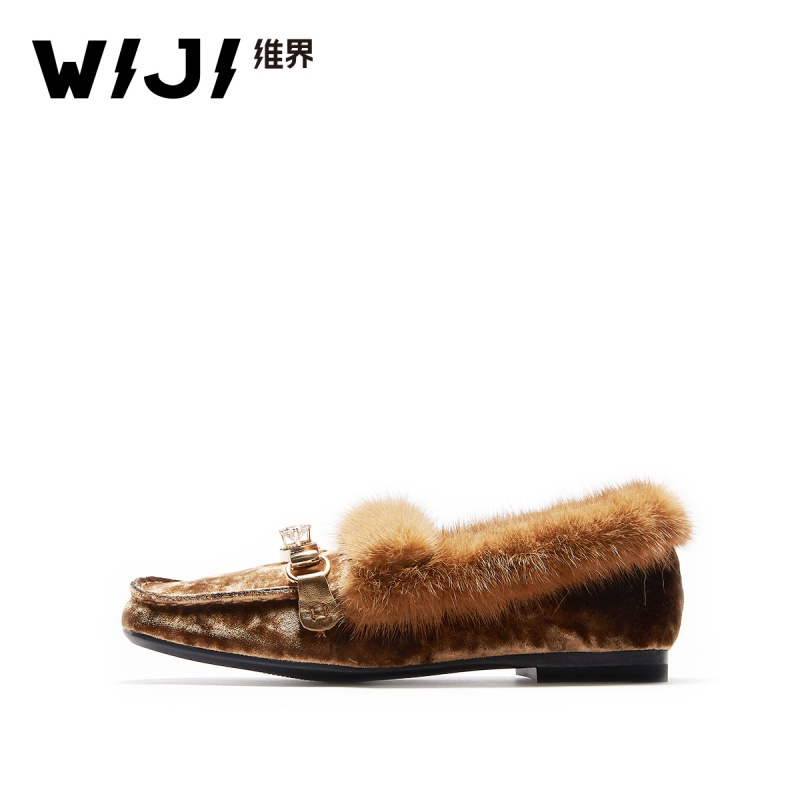 WIJI2018秋冬新款街头工艺单鞋时尚休闲潮流个性方头舒适珍珠点缀