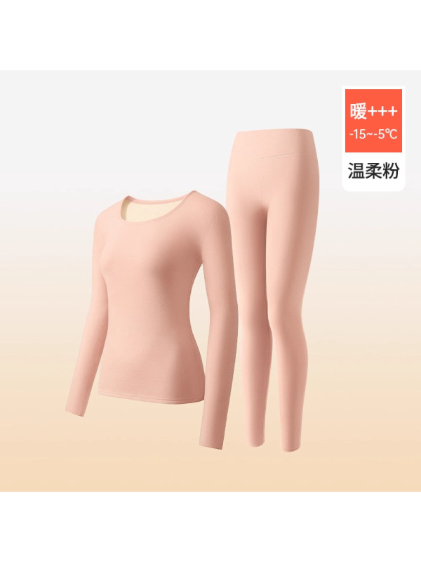 10A抑菌羊羔绒保暖内衣女加厚加绒秋冬季圆领一体绒秋衣秋裤套装