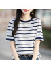 夏新款女装上衣全纯色棉针织衫短袖女T恤女圆领背心条纹