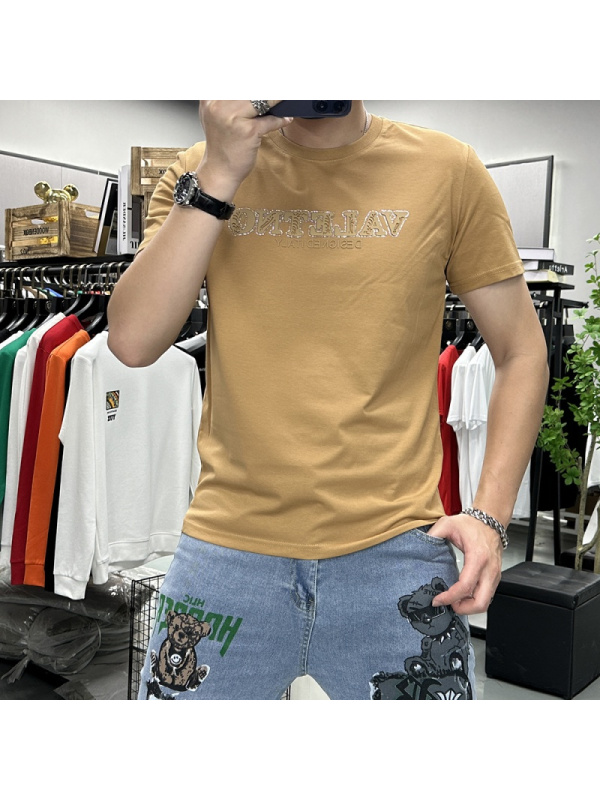 夏季新款立体字母潮流短袖T恤男士圆领半袖打底衫时尚潮流欧洲站