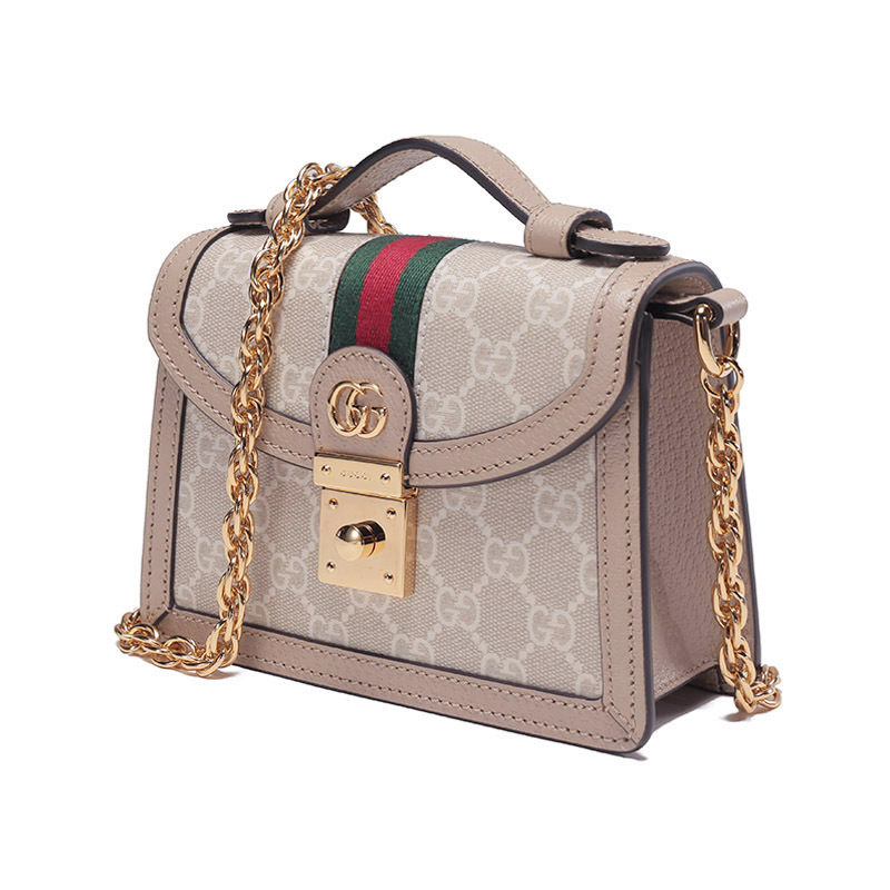 古驰gucci女士ophidia系列帆布配皮迷你款手提单肩斜挎包链条包696180