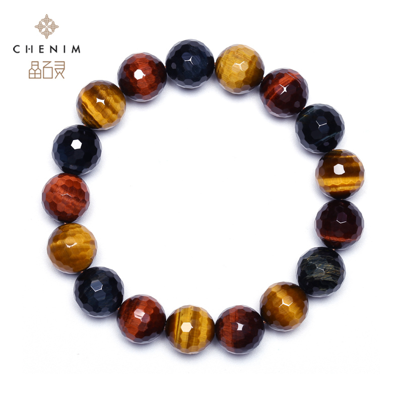 chenim/晶石灵彩色虎眼石手链手珠男女款虎睛石手串水晶饰品礼物