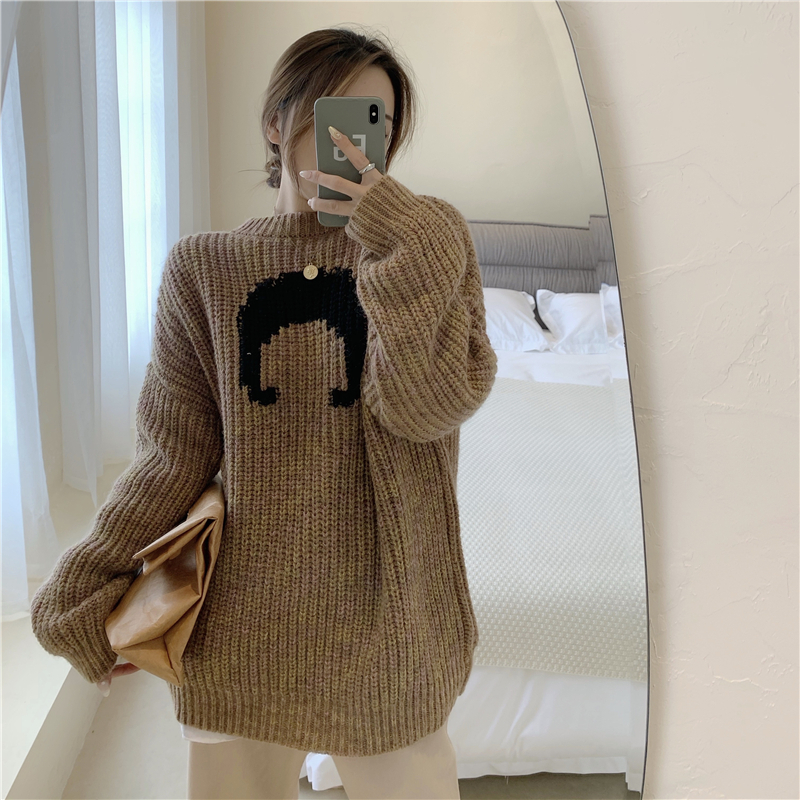 co】2020韩版复古气质两面穿秋冬休闲外穿慵懒风宽松套头毛衣